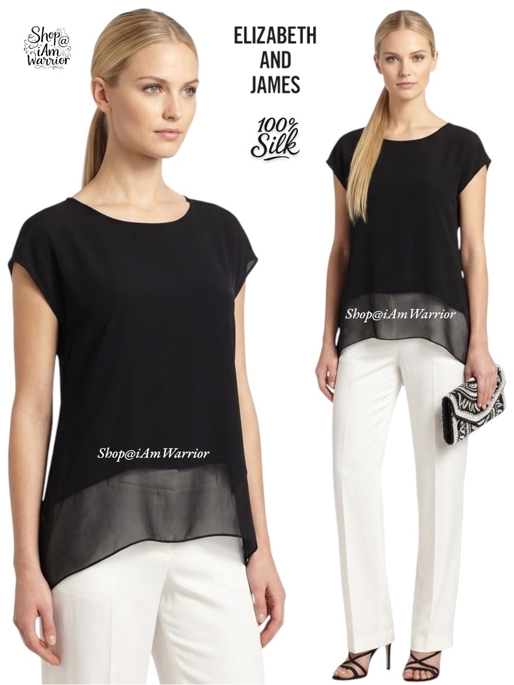 Elizabeth & James Black Silk blend Sheer Curved Hem blouse *shop@iamwarrior